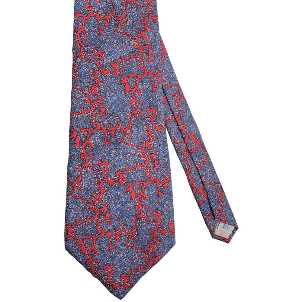 Workers For Freedom All Silk Red Blue Paisley Neck Tie Super Wide Made In UK